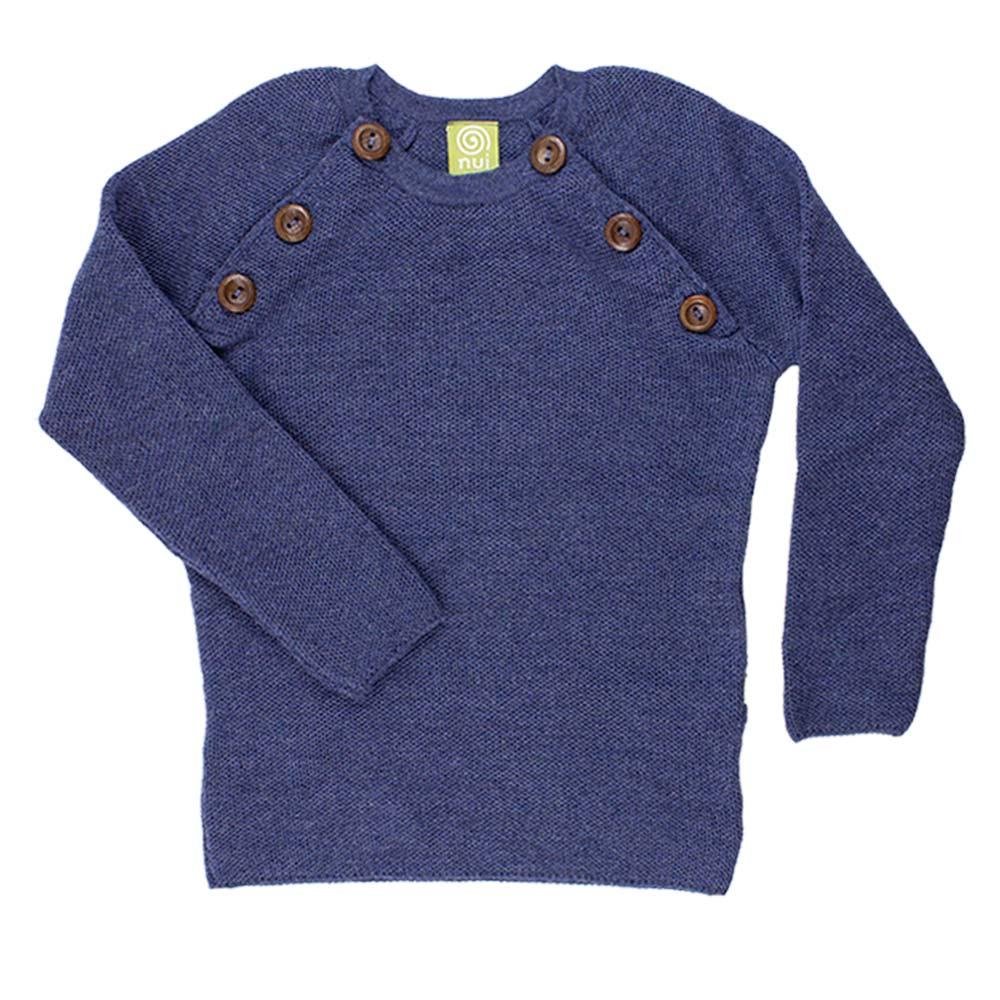 Nui Organics. Uld sweater i denimblå økologisk merinould